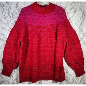 Lane Bryant Womens Red Knit Sweater Size 18/20 Polyester & Spandex Geometric